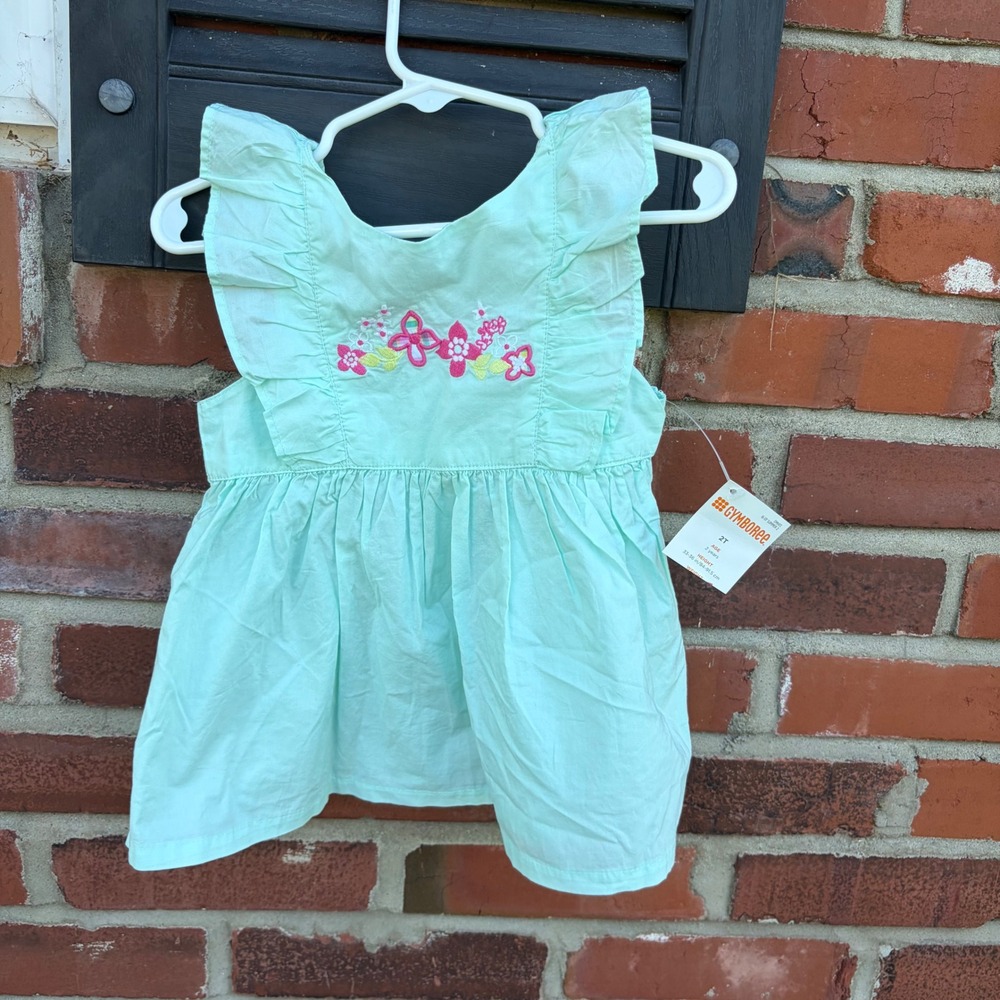 Gymboree Girls Mint Green Floral Embroidered Ruffle Sleeveless Top 2T NWT